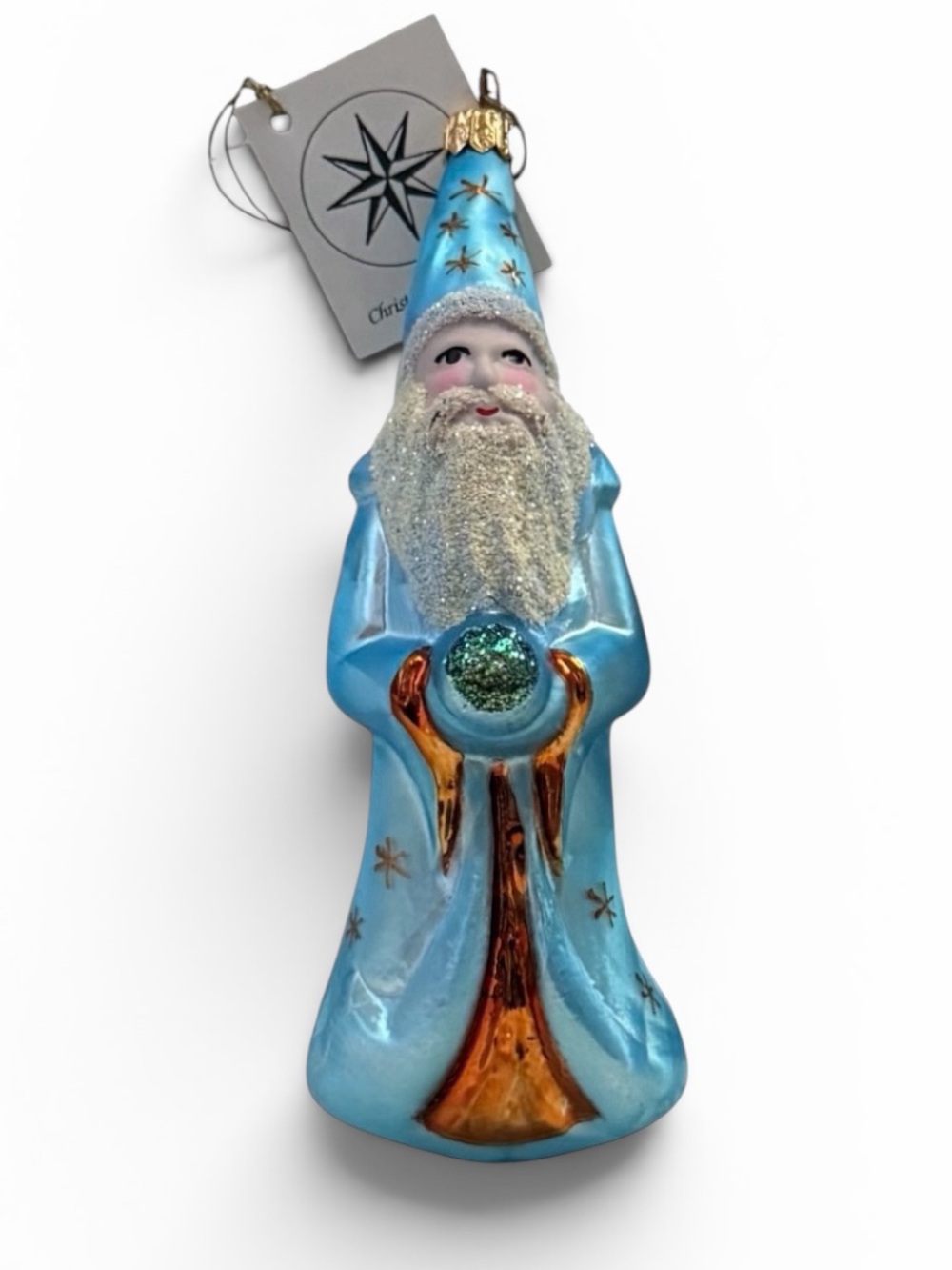 Christopher Radko “Slim Wizard" Icy Blue Hand Blown Glass Ornament 1996